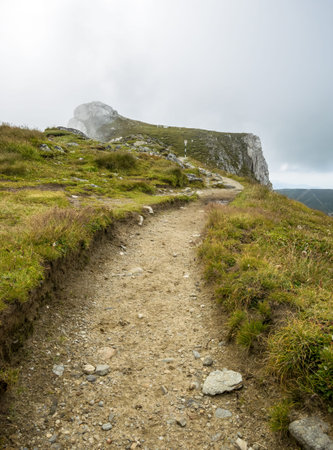 Foot path or nature trail in in the Bucegi Mountains, Romania. Hiking trail to Omu peak, the highest...