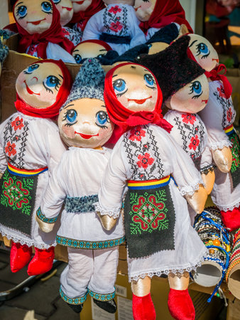 Traditional romanian hand made dolls dressed in traditional cost