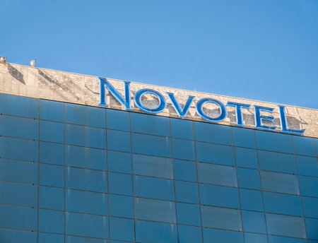 Bucharest/Romania - 05.16.2020: Novotel building in the center of Bucharest. Luxury hotel situated on Calea Victoriei (Victory boulevard)のeditorial素材