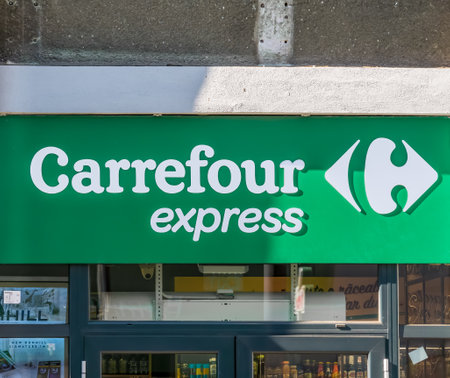 Bucharest/Romania - 10.17.2020: Carrefour express convenience store chain logo.のeditorial素材
