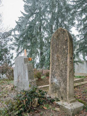 Graves and tombstones in the cemetery located near Church on the Hill in Sighisoara.の写真素材