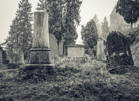 Graves and tombstones in the cemetery located near Church on the Hill in Sighisoara.