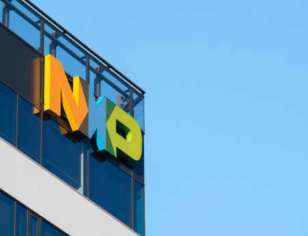 Bucharest, Romania - 01.01.2021: New NXP Semiconductors office buiding in BUcharest. NXP Semiconductors N.V. is a Dutch-American semiconductor manufacturerのeditorial素材