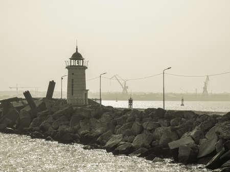 Old lighthouse located in Mangalia, Romania. One of the tourist attraction in the city of Mangalia.の写真素材