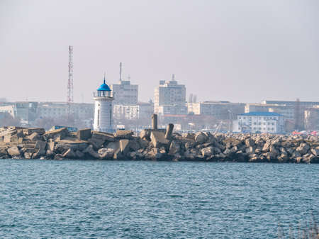 Old lighthouse located in Mangalia, Romania. One of the tourist attraction in the city of Mangalia.の写真素材