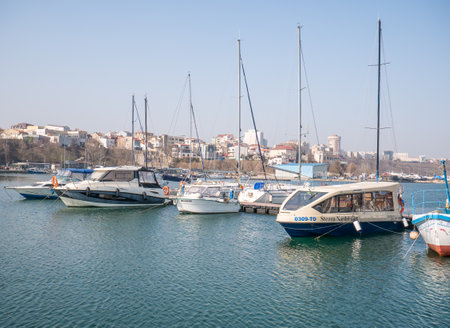Constanta, Romania - 02.25.2021: Many boats and yachts anchoredのeditorial素材