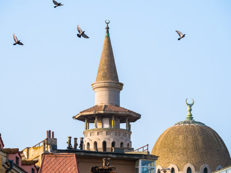 Constanta, Romania - 02.25.2021: Moscheea Carol I (Mosque of Constanta- Minaret) located in Constanta Romania.のeditorial素材