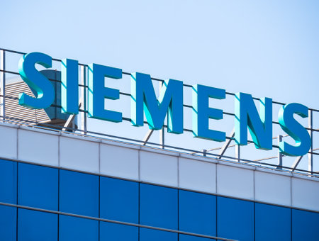 Bucharest, Romania - 03.13.2021: Siemens logo on a office building in Bucharest city.のeditorial素材