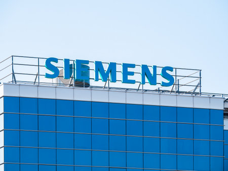 Bucharest, Romania - 03.13.2021: Siemens logo on a office building in Bucharest city.のeditorial素材