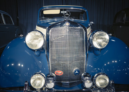 Bucharest, Romania - 05.14.2021: Front view with a blue Mercedes-Benz 170 S-V from 1953.のeditorial素材
