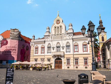 Timisoara, Romania - 06.19.2021: Serbian Orthodox Church (Episcopia OrtodoxÄ SÃ¢rbÄ de TimiÈoara) located in Union Square, Timisoara.のeditorial素材