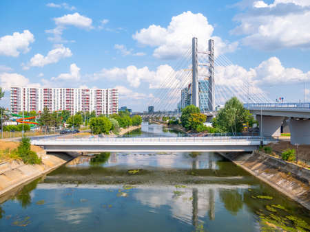The new build bridge or passage over Dambovita river in Bucharest, Romania.の写真素材