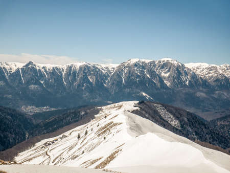 Bucegi Mountain range covered in snow in Romania. Winter landscapeの写真素材