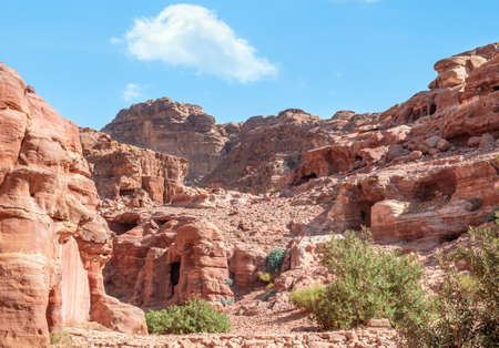 Rocky desert mountains landscape from the ancient city of Petra, Jordan.の写真素材