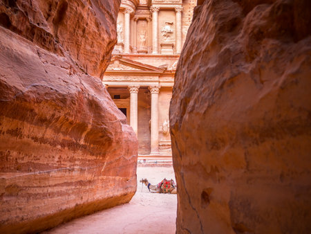 Al-Khazneh (The Treasury) one of the most elaborate temples in the ancient city of Petra, Jordan.の写真素材