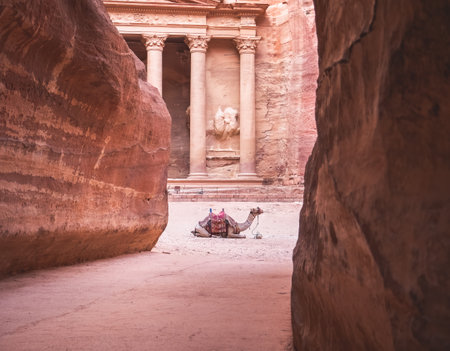 Al-Khazneh (The Treasury) one of the most elaborate temples in the ancient city of Petra, Jordan.の写真素材