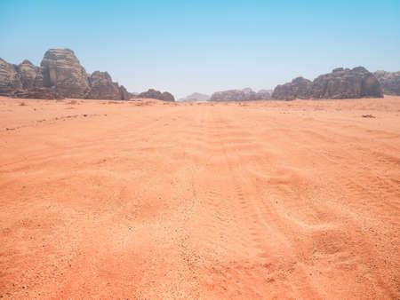Scenic view from Wadi Rum rocky desert, in Jordan. Desert landscapeの写真素材
