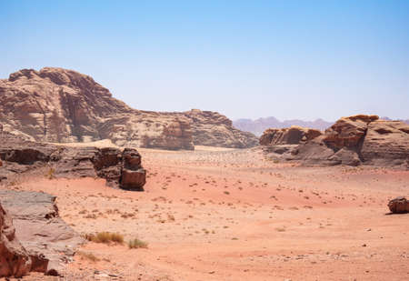 Scenic view from Wadi Rum rocky desert, in Jordan. Desert landscapeの写真素材