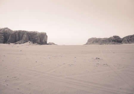 Scenic view from Wadi Rum rocky desert, in Jordan. Desert landscapeの写真素材