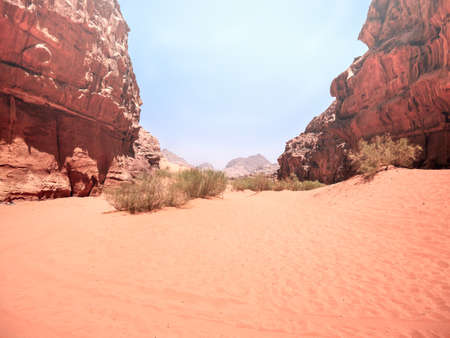 Abu Khashaba canyon in Wadi Rum red rock desert, Jordan.の写真素材