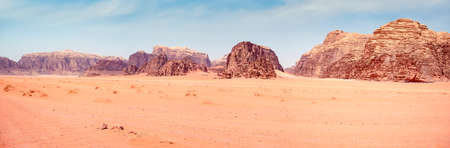 Scenic view from Wadi Rum rocky desert, in Jordan. Desert landscapeの写真素材