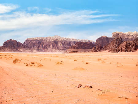 Scenic view from Wadi Rum rocky desert, in Jordan. Desert landscapeの写真素材
