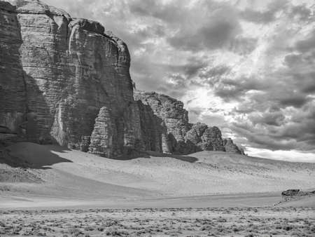 Scenic view from Wadi Rum rocky desert, in Jordan. Dramatic desert landscapeの写真素材