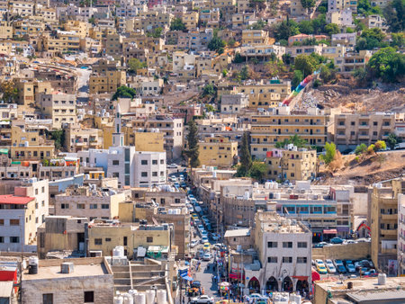 Amman, Jordan - 09.02.2021: Aerial view with the busy city of Amman, the capital of Jordanのeditorial素材