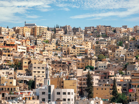 Amman, Jordan - 09.02.2021: Aerial view with the busy city of Amman, the capital of Jordanのeditorial素材
