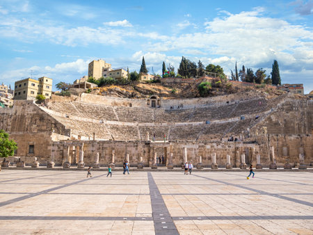 Amman, Jordan - 09.02.2021: The Roman Theater one of the most important tourist attractions in Amman, Jordan.のeditorial素材