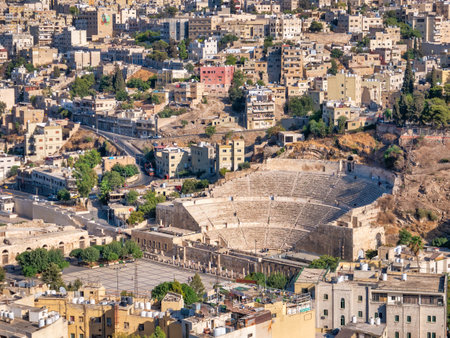 Amman, Jordan - 09.02.2021: The Roman Theater one of the most important tourist attractions in Amman, Jordan. Aerial viewのeditorial素材