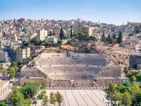 Amman, Jordan - 09.02.2021: The Roman Theater one of the most important tourist attractions in Amman, Jordan.のeditorial素材