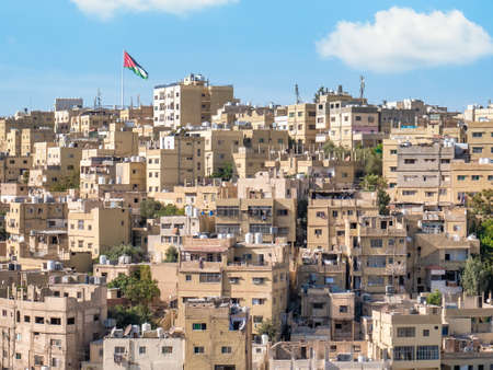 View with many apartment buildings in Amman, Jordan. Aerial view.の写真素材