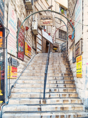 Amman, Jordan - 09.02.2021: View with Jadal (for Knowledge and Culture) one of the oldest staircases in Amman, a famous tourist attraction.のeditorial素材