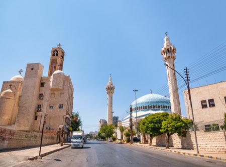 Amman, Jordan - 09.02.2021: Coptic Orthodox Patriarchate church right next to King Abdullah I Mosque in Abdali district, Amman.のeditorial素材