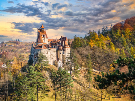 Bran, Romania - 10.30.2021: The famous medieval Bran Castle, known as Dracula Castle, in Transylvaniaのeditorial素材