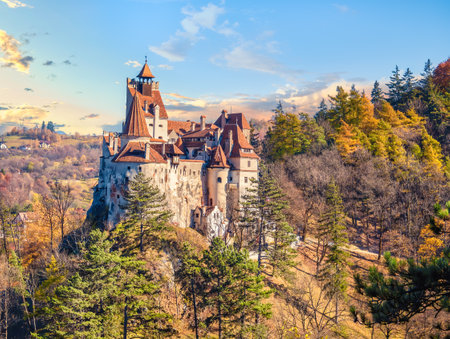 Bran, Romania - 10.30.2021: The famous medieval Bran Castle, known as Dracula Castle, in Transylvaniaのeditorial素材