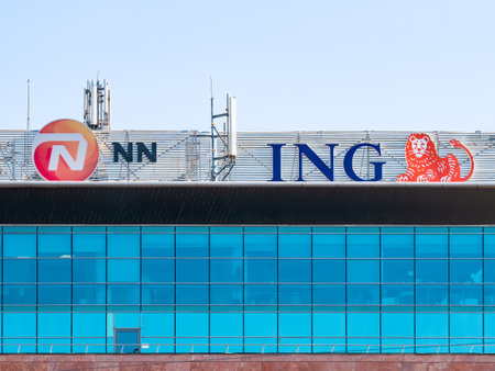 Bucharest, Romania - 02.04.2022: ING Bank headquarters in Bucharest. ING bank logo on the office buildingのeditorial素材