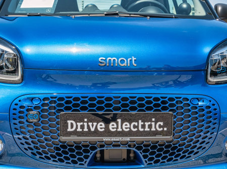 Bucharest, Romania - 05.20.2022: Close up detail with full electric small city car Smart EQ fortwoのeditorial素材