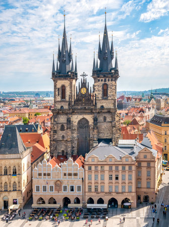 Prague, Czech Republic - June 2022: Church of Our Lady before TÃ½n (Chram Matky BozÃ­ pred Tynem) in the old square town of Pragueのeditorial素材