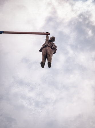 Prague, Czech Republic - June 2022: Sigmund Freud statue called Man Hanging Out by sculptor David Äerny in Pragueのeditorial素材