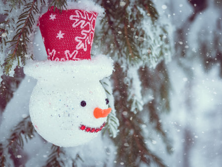 Snowman christmas tree decoration. Winter holidays postcardの写真素材