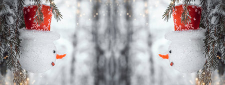 Snowman christmas tree decoration. Winter holidays postcardの写真素材