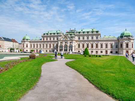 View with Belvedere Palace (Schloss Belvedere) built in Baroque architectural style and located in Vienna, Austriaのeditorial素材