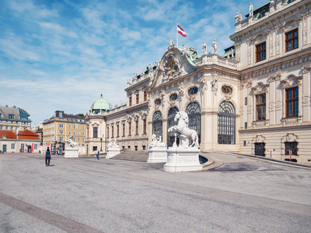 View with Belvedere Palace (Schloss Belvedere) built in Baroque architectural style and located in Vienna, Austriaのeditorial素材