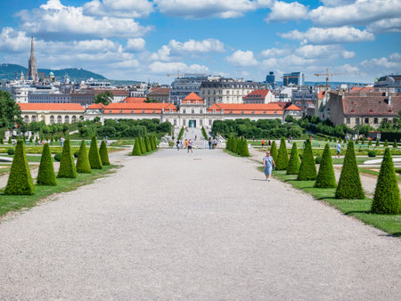 View with Lower Belvedere Palace (Unteres Belvedere) built in Baroque architectural style and located in Vienna, Austriaのeditorial素材