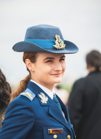 Bucharest, Romania - September 2022: Young student cadet at Romanian Aviation Academy in uniform.