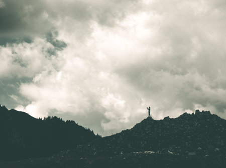 Beautiful landscape in the Bucegi Mountain part of the Carpathian Mountains of Romania. Dark...