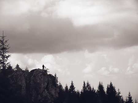 Beautiful landscape in the Bucegi Mountain part of the Carpathian Mountains of Romania. Dark dramatic landscape.の写真素材