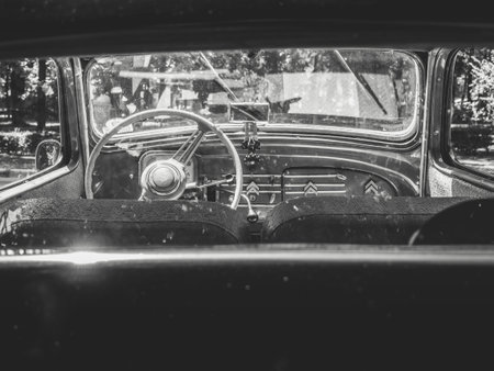 Bucharest, Romania - 07.15.2022: view close up detail with the dashboard interior of a vintage Citroen Traction Avantのeditorial素材